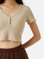Ribbed Short Sleeves Cropped Top - Image 2
