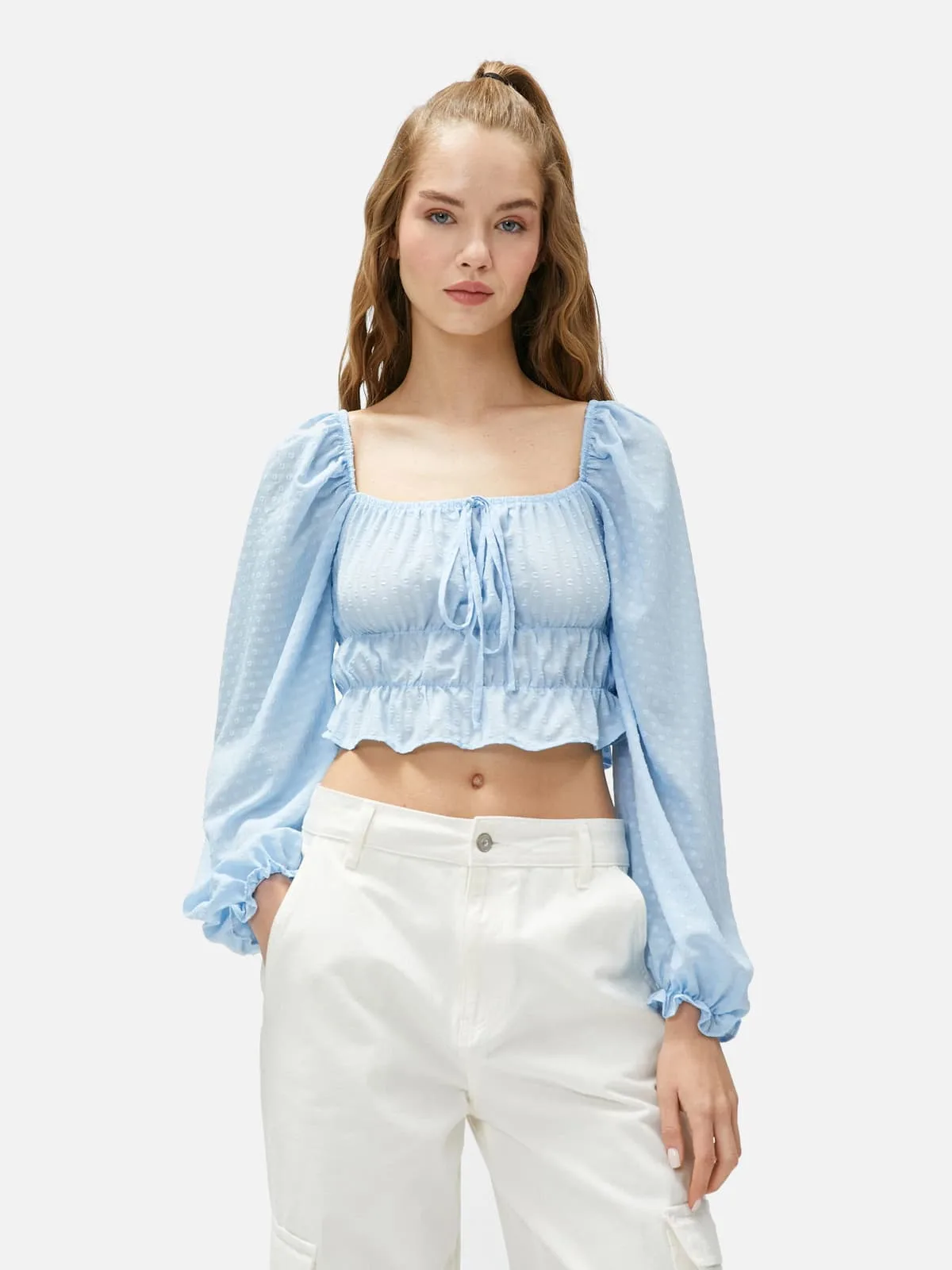Balloon Sleeve Blouse - Square Neck - Image 1